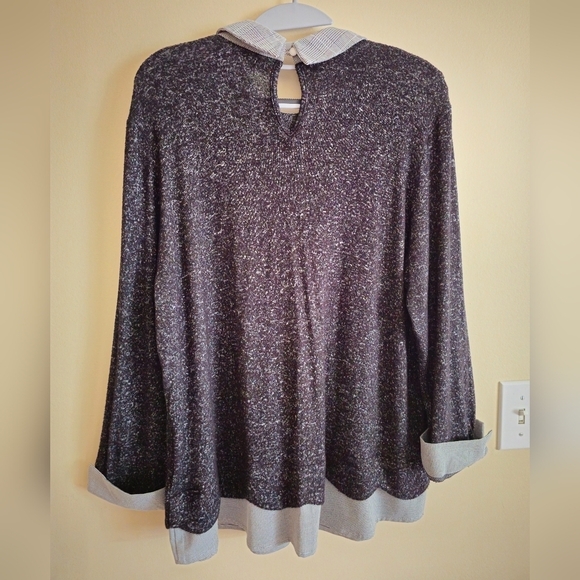 Faith and Joy Dark Grey Top & Plaid Jeweled Collar Size Large - Picture 9 of 11